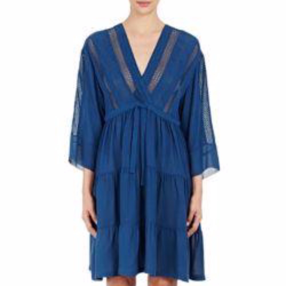 IRO Fandy Navy V-neck Open Back Flowy Midi Dress